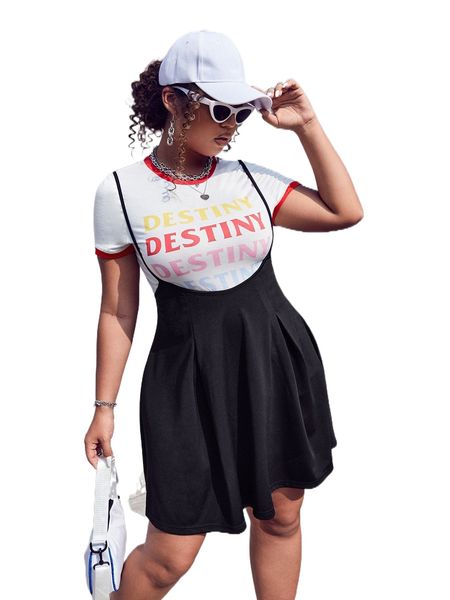 

plus fold pleated detail overall dress without tee o5y3#, Black
