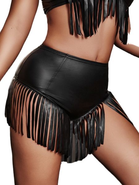 

solid fringe hem shorts 063i#, White;black