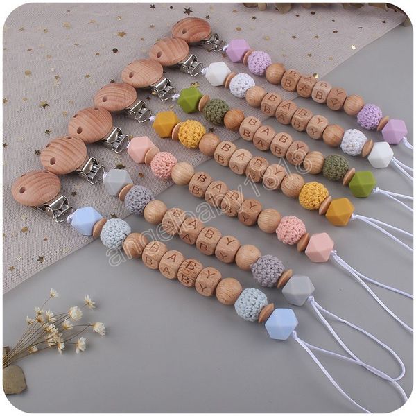 

wood pacifier clips safe teething chain baby teether eco-friendly dummy clips holder personalized name