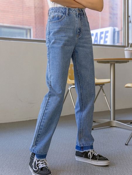 

dazy slant pockets raw hem jeans i7io#, Blue