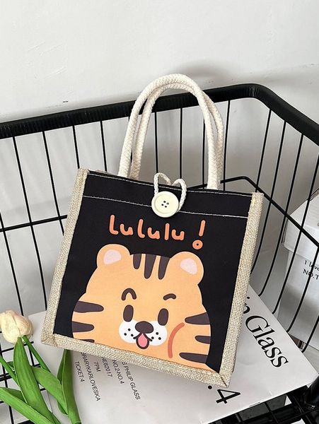 

kids cartoon pattern letter graphic button detail square bag she