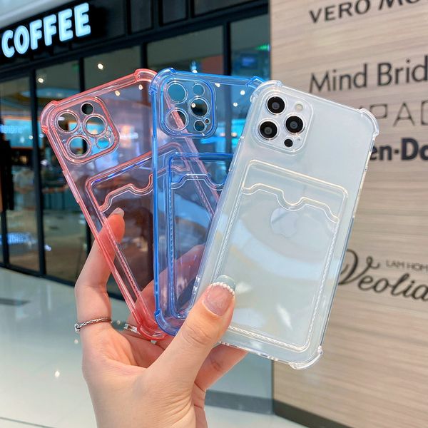 Hot 2mm Shock Absorbing Colorful Clear Credit Card Slot Holder cassa del telefono per iphone x xr xs 11 12 13 pro max