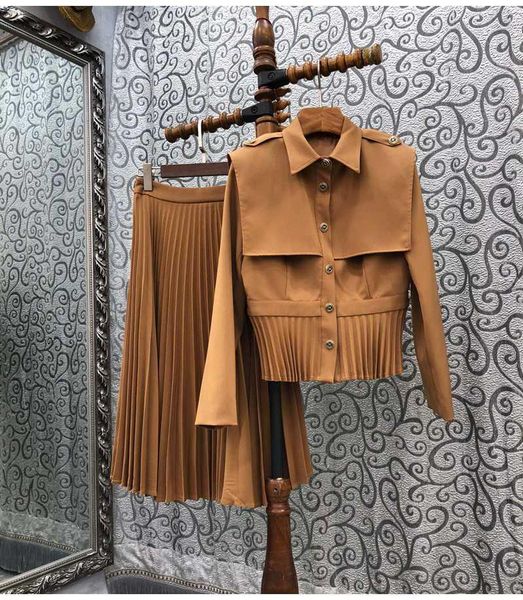 Arbeit Kleider Hohe Qualität Jacke Sets 2022 Herbst Winter Rock Anzug Frauen Cape Poncho Stil Mantel Jacke + Mid-kalb Plissee Weibliche