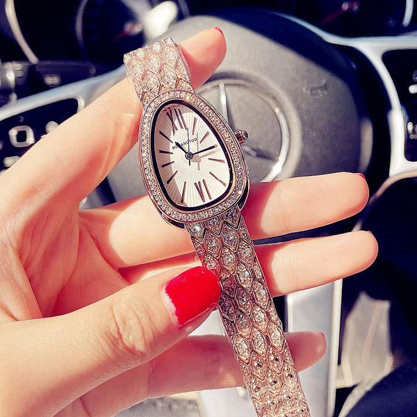 

luxury womens watches fashion designer snake oval roman diamond ladies waterproof bracelet quartz student women watch nfgn, Slivery;golden