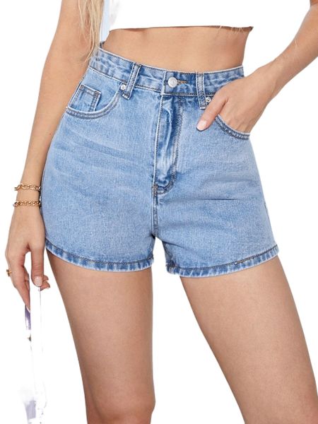 

high waist slant pocket denim shorts v8ot#, White;black