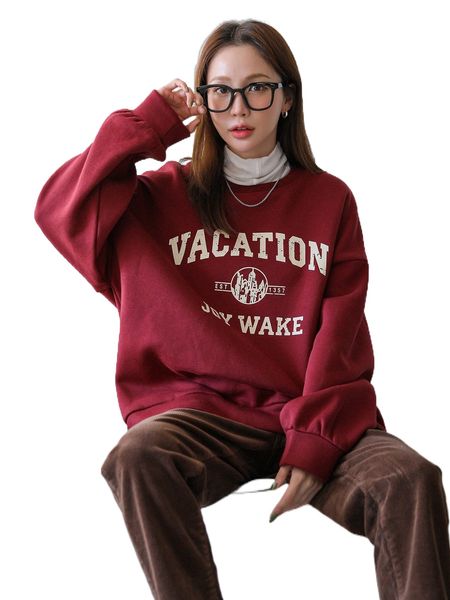 

dazy letter graphic drop shoulder thermal pullover without tee 092f#, Black