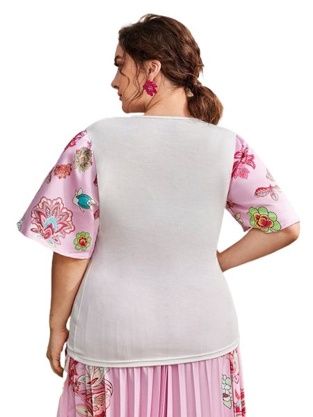 

plus floral print tee a2oy#, Black
