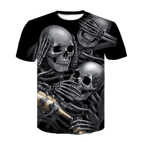 Trinken T-Shirt Bier Mann Schädel T-Shirt Männer Frauen Gothic Shirts Plus Größe 3D-Druck schwarze T-Shirts Sommer Kurzarm Herren Tops 220623