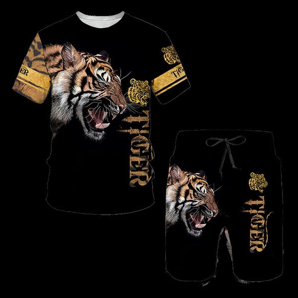 

the tiger 3d printed women s men s t shirts sets fashion mens lion tracksuit shorts sport and leisure summer male suit 220526, Gray