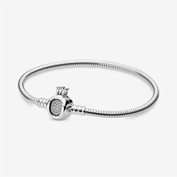 

100% 925 sterling silver moments crown o clasp snake chain bracelet fit authentic european dangle charm for women fashion diy jewe207a, Golden;silver