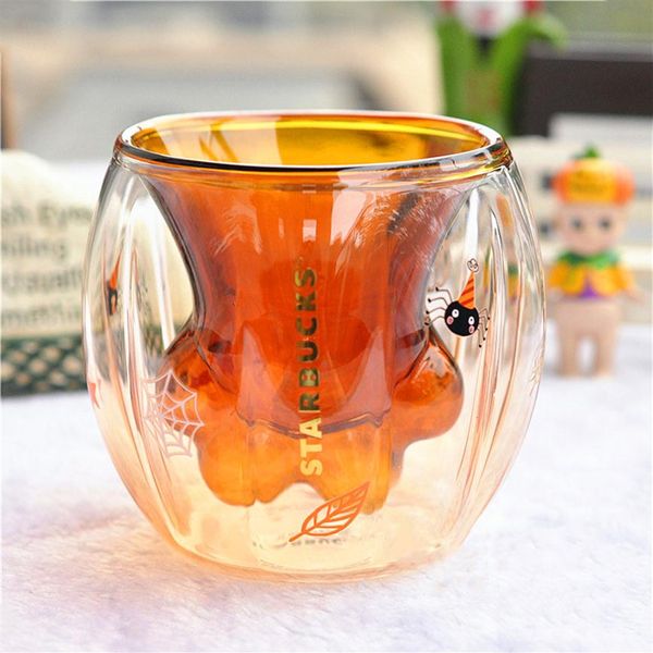

halloween starbucks pumpkin orange cat claw mug 6oz amber double borosilicate glass milk coffee cup266q