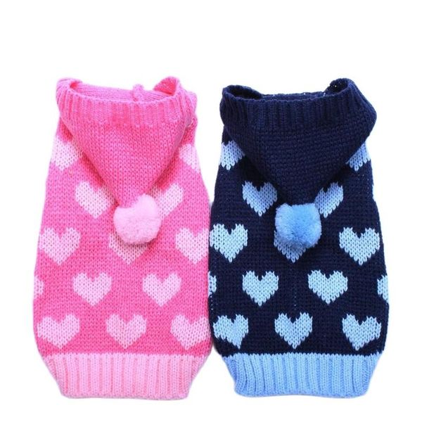 Abbigliamento per cani Maglione per gatti Felpa con cappuccio Motivi a cuori Maglione Giacca per cuccioli di animali domestici Vestiti caldi per Chihuahua Yorkie Barboncino Cane