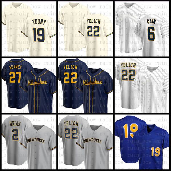 

brewers baseball jersey 22 christian yelich willy adames robin yount lorenzo cain jc mejia hunter renfroe corey ray luis urias ryan braun ko, Blue;black