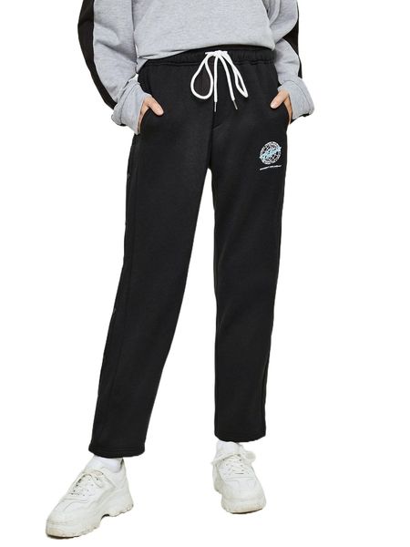 

men 1pc drawstring waist slant pocket sweatpants o6u0#, Black