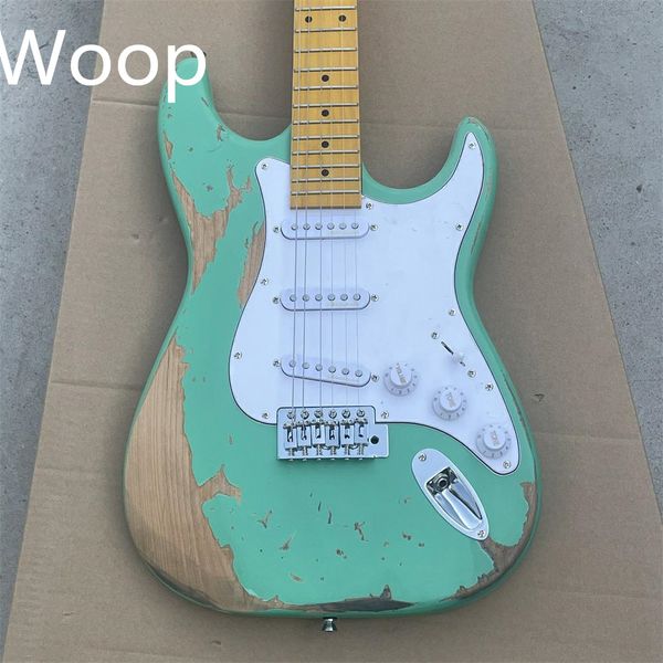 

in stock new high-quality relic left-hand st electric guitar green hand-made old-style relic electric guitar immediate delivery