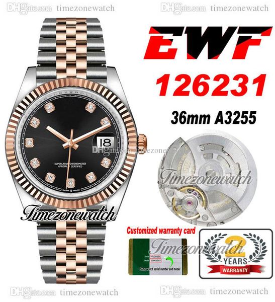 

ewf 36 126233 a3235 automatic mens watch two tone rose gold black diamonds dial 904l jubileesteel bracelet with same serial card super editi, Slivery;brown
