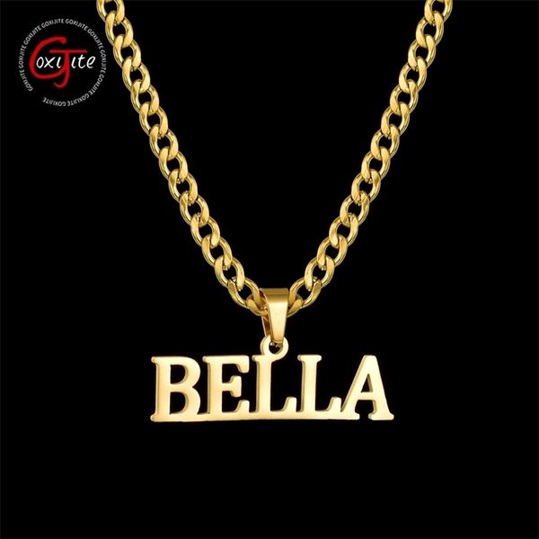 

goxijite custom big name necklace for men women personalized initial letter nameplate pendant cuban chain necklaces handmade 220718, Silver