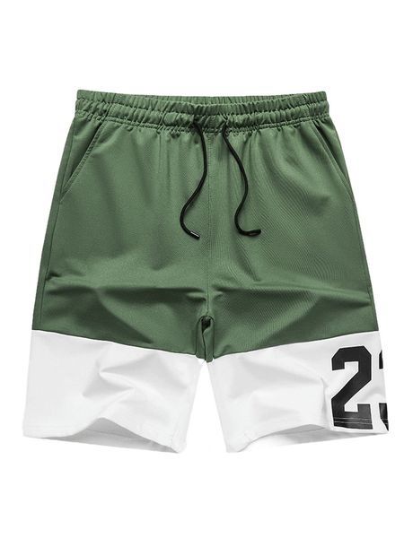 

romwe guys colorblock number print shorts j5h9#, White;black