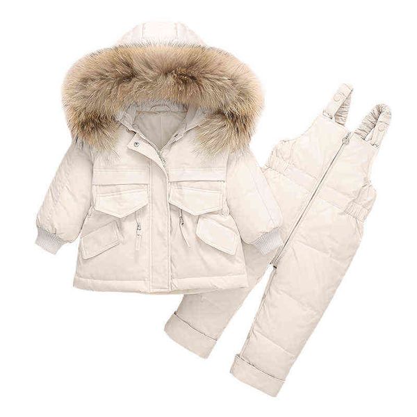 

winter 2 piece set girl snowsuit jumpsuit children down clothes set 2021 baby skipak overalls for boys winter jackets for girl j220718, Blue;gray