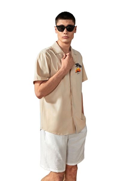 

1pc slogan & palm tree print shirt z424#, White;black