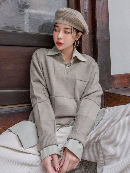 

dazy drop shoulder textured knit sweater without blouse n9xx#, White;black