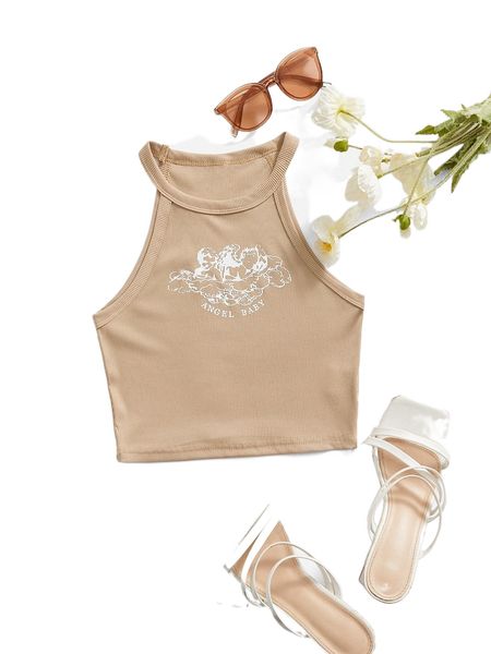 

angel & letter graphic halter y7xw#, White