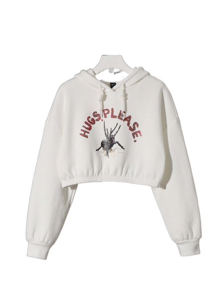 

x suzettevidaartworks letter & spider graphic drawstring drop hoodie z73w#, Black