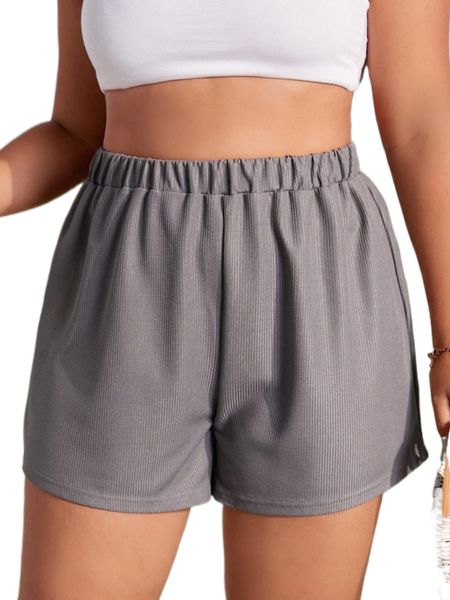 

plus solid elastic waist track shorts p0pl#, Black