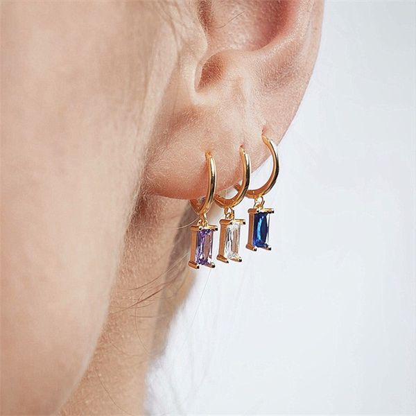 

french ins stud geometric rectangular zircon earrings color real gold electroplating simple fashion all-match gift jewelry, Golden;silver