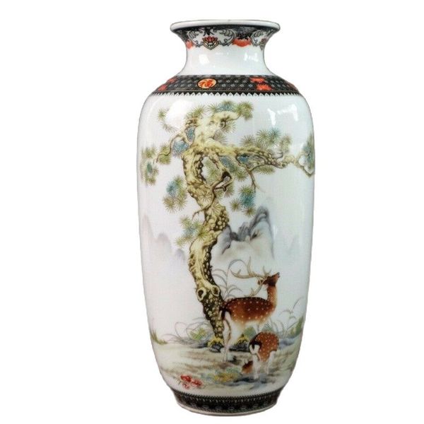 

chinese old porcelain pastel pine deer pattern vase, Silver