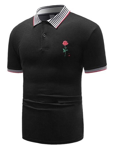 

men floral print striped trim polo shirt b4f5#, White;black