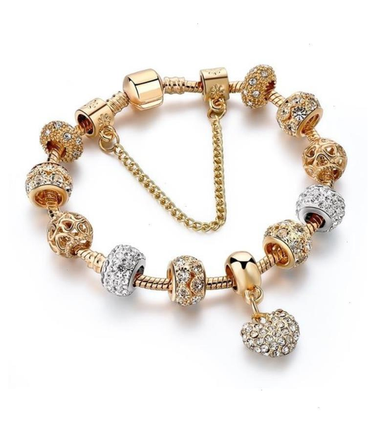 

brand luxury crystal strand heart charm bracelets amp bangles gold for women, Black