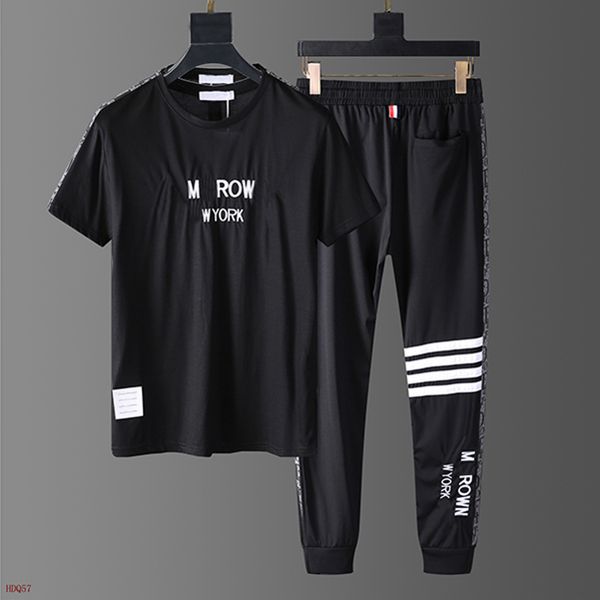 

2022 men's t-shirts summer t-shirt suit black pants high street round neck print summer short sleeve casual loose m-xxxl, White;black
