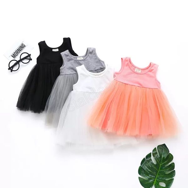 

kids clothes girls sleeveless dresses summer baby girl clothing solid color korean version kids tutu mesh princess dress, Red;yellow
