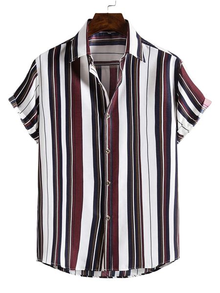 

men vertical striped curved hem shirt c05n#, White;black