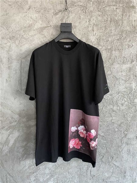 

flower raf simons xuanzhan / pattern long t-shirt loose paste cloth print raf short sleeve bottomed shirt top, White;black