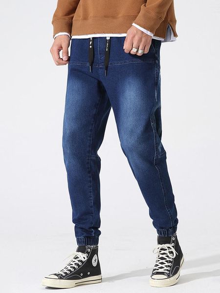 Мужские джинсы весенняя осень Черно -синий груз растягиваемые джинсовые брюки мужчины мешковатые гарем джинсовые брюки плюс размер 6xl 7xl 8xlmen's