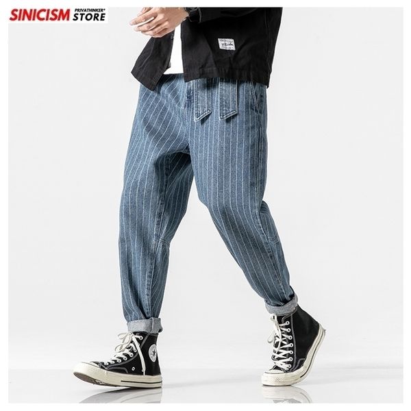 

mrgb men's baggy streetwear jeans striped oversize man denim pants casual spring harem men drawstring jogger trousers 220328, Blue