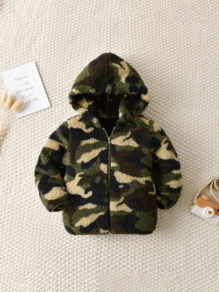 

toddler boys camo pattern zipper hooded flannel coat she, Blue;gray