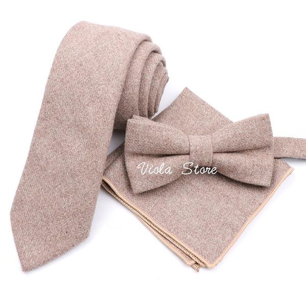 Fliegen Top 50 % Wolle Weiche 7 cm Krawatte Bowtie Hankie Sets Braun Rosa Grün Solide Plaid Klassische Männer Hochzeitsanzug Party Krawatte Zubehör für GiftBow