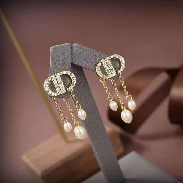 

80% off online 2022 pearl tassel earrings fashion temperament earrings female 925 silver needle, Golden