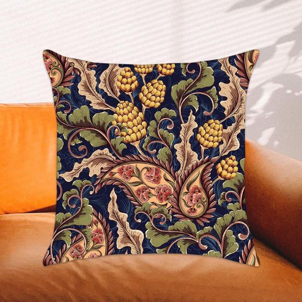 Kissen/Dekokissen, brauner Blumen-Überwurf, Vintage-Bohemien-Paisley-Muster, Kissen, Ome-Dekor, Wohnzimmer, Sofabezug, H45 x 45 cm, Kissen/