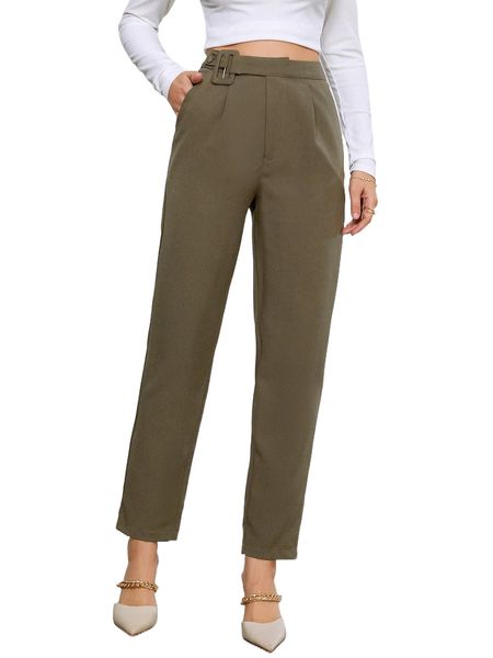 

buckle waist slant pocket pants e3qx#, Black;white