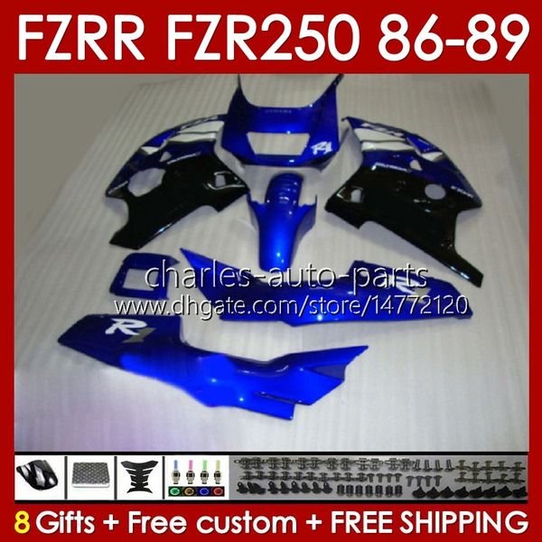 Verkleidungsset für Yamaha FZR250R FZR250 FZR 250 R RR 86 87 88 89 FZR-250 Karosserie 142Nr.73 FZR250RR 86-89 FZRR FZR 250R 250RR FZR-250R 1986 1987 1988 1989 Karosserie blau glänzend
