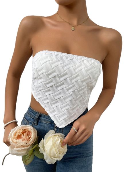 

backless knot hanky hem textured tube q6p0#, White