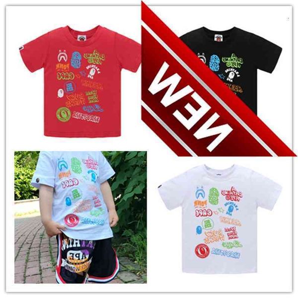 

2021 summer new children's wear bap multi print boys and girls' cotton fashion brand short sleeve t-shirt, White;black