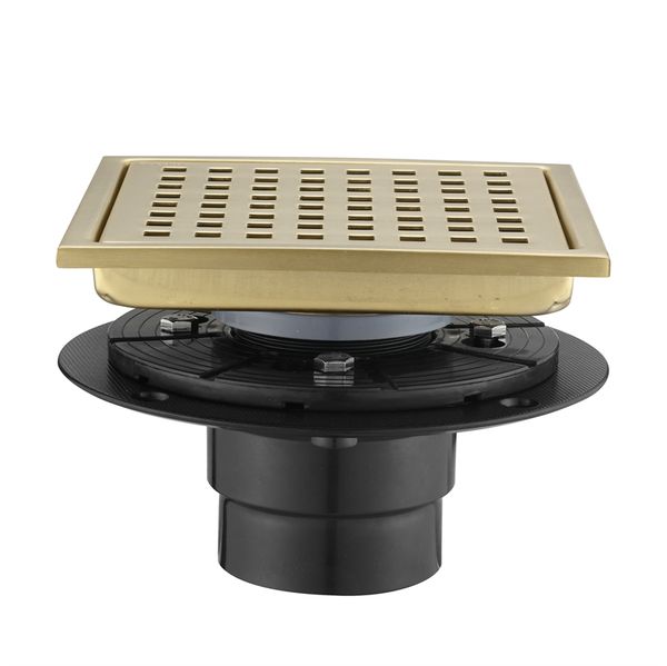 

new arrivals 6 inch square shower floor drain brushed nicket gold