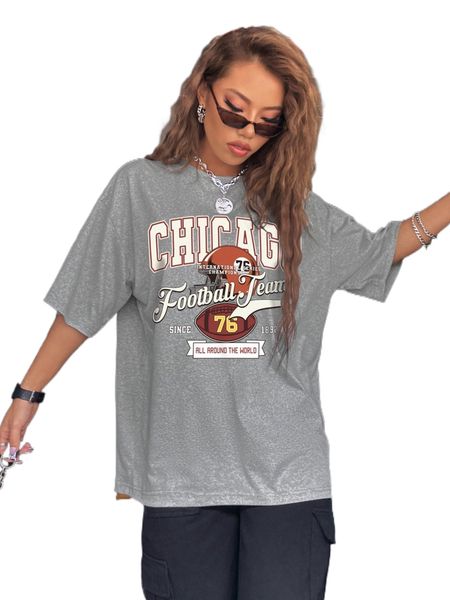 

rugby & slogan graphic drop shoulder oversized tee 50zd#, White