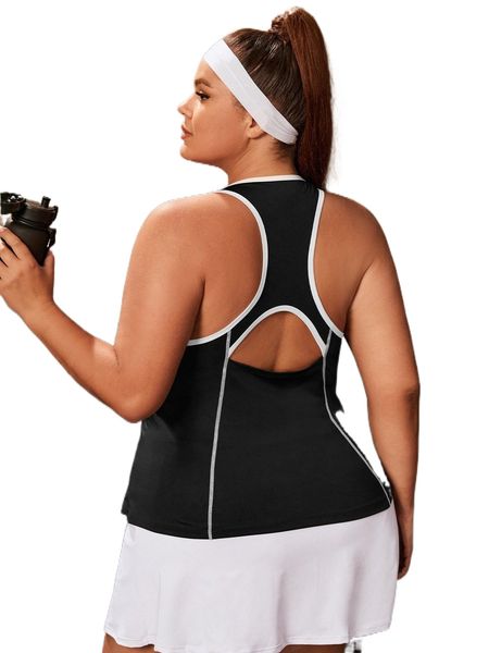 

plus cut out racer back sports tank u9wd#, Black