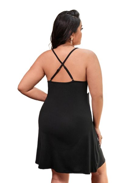 

plus contrast lace crisscross back nightdress j9pj#, Black;white
